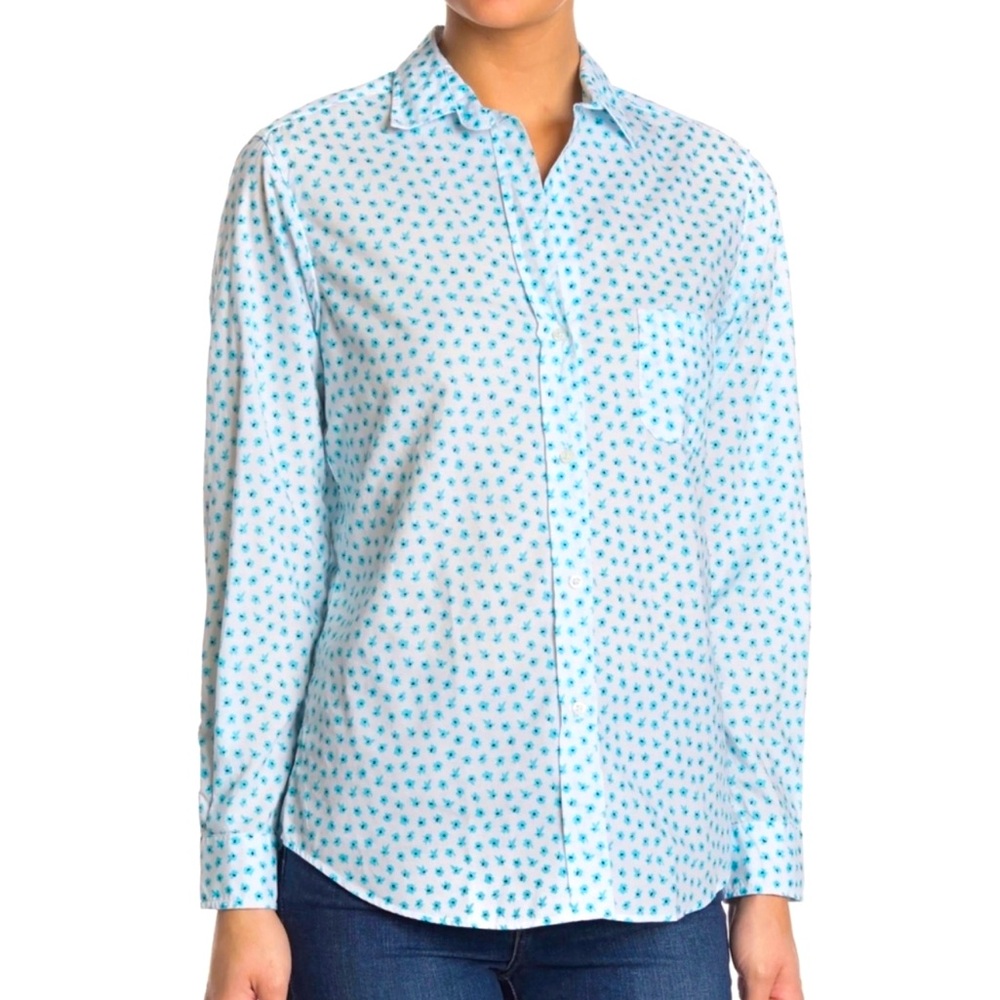 GRAYSON | The Hero Floral Print Cotton Shirt in Claire Blue White Size 4/L